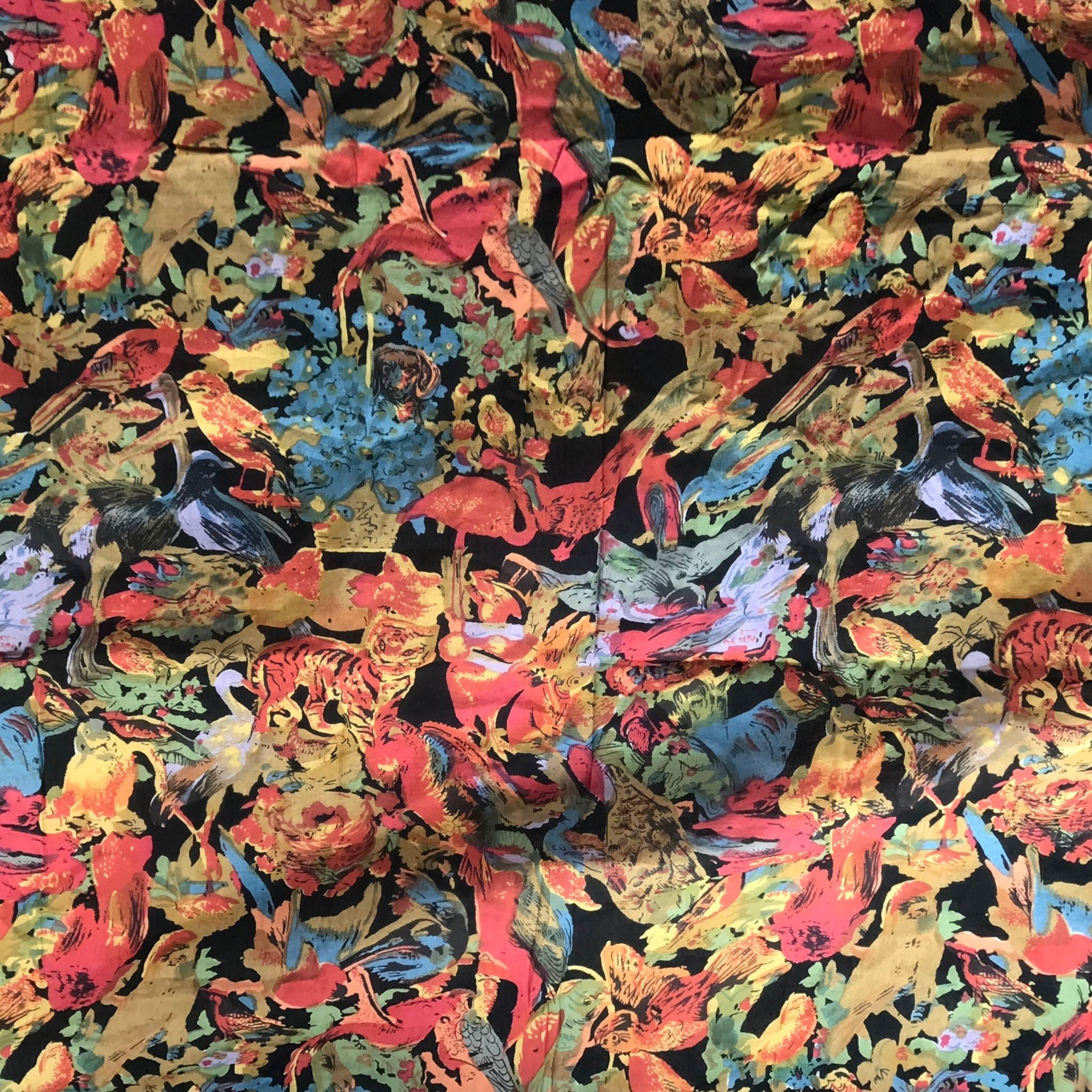 Tropical Nature Floral Multicolour Polyester Shawl Black Scarf 38" x 38"