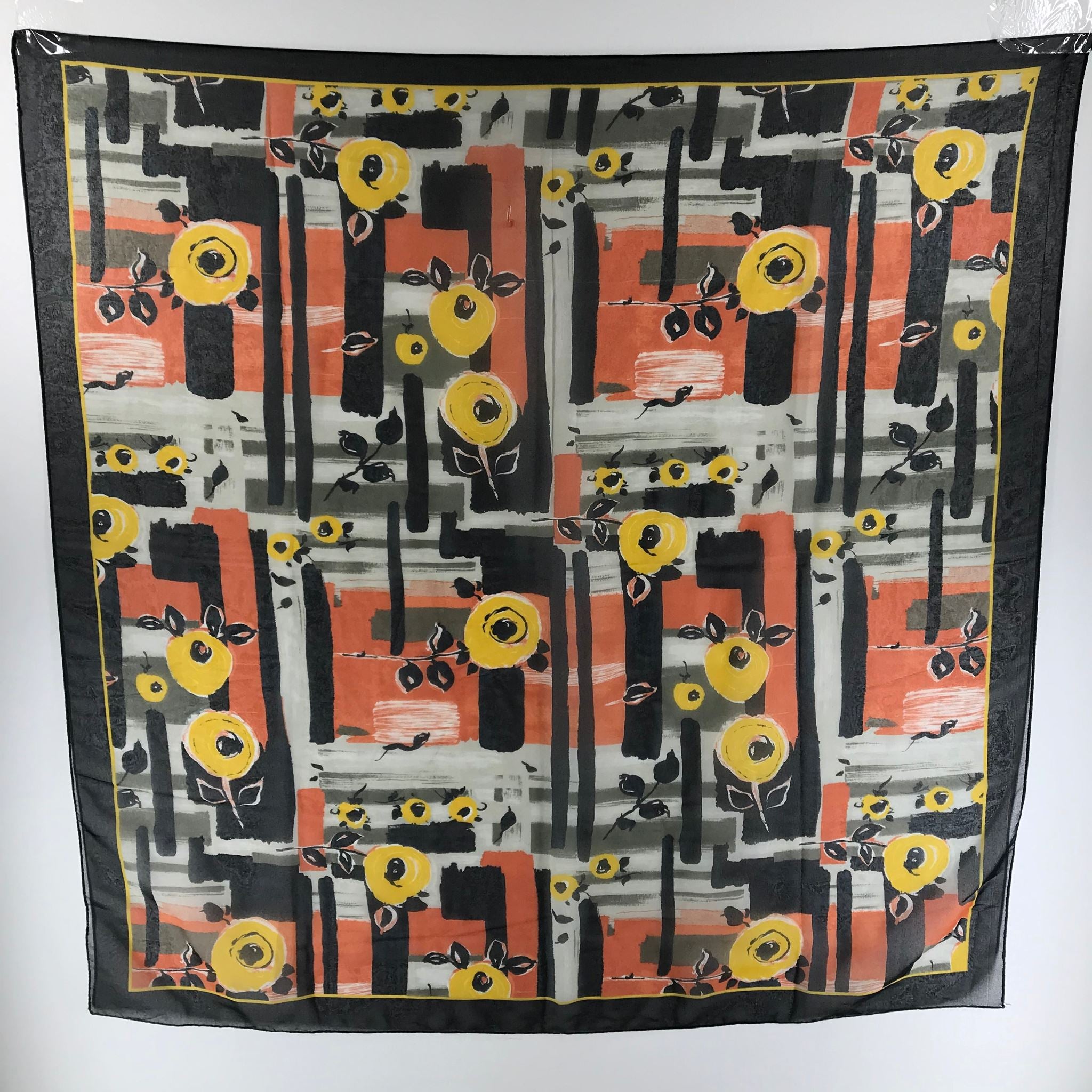 Sheer Paint Print Polyester Shawl Scarf Orange Yellow 34.5" x 34.5"