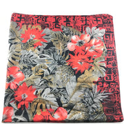 Tropical Flower Graphic Square Scarf Black Red 45" x 45"