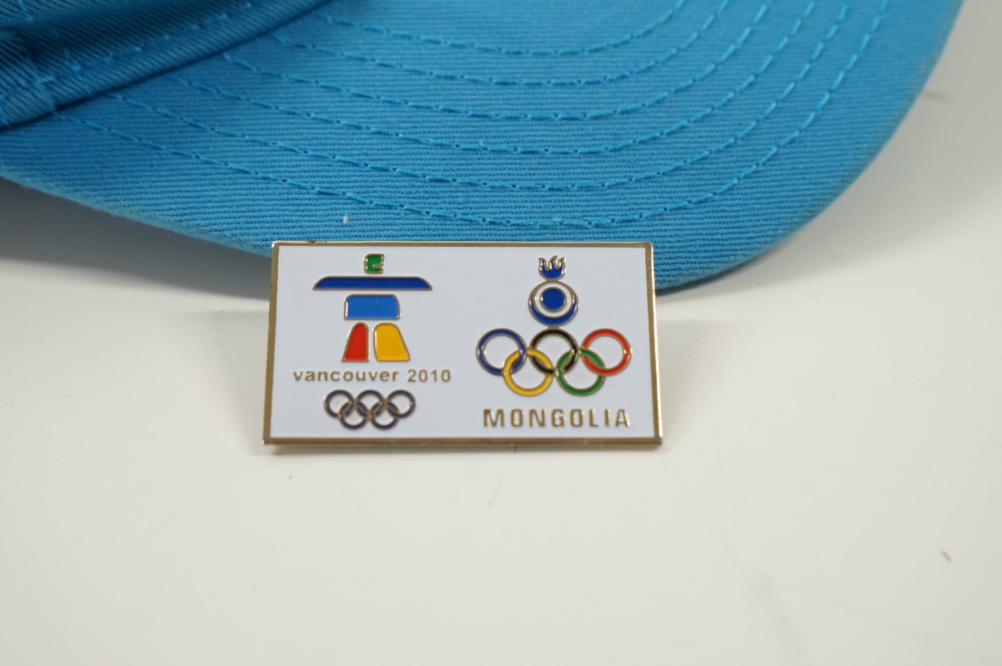 Olympic Vancouver 2010 Mongolia Hudson's Bay Cap & Mongolia Pin - Sky Blue