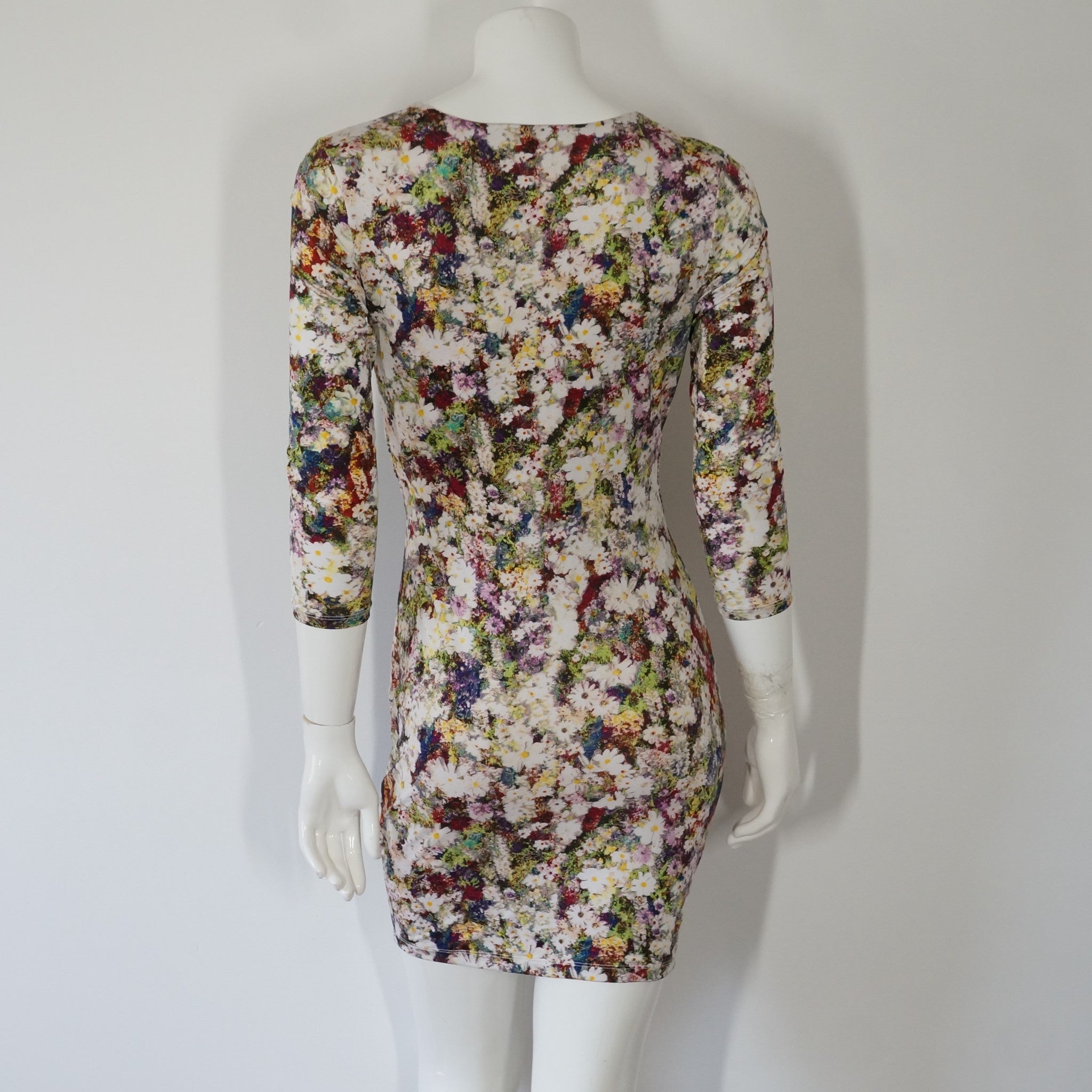 Guess Bodycon Floral Knotted Dress Plunging V Neck Sz S