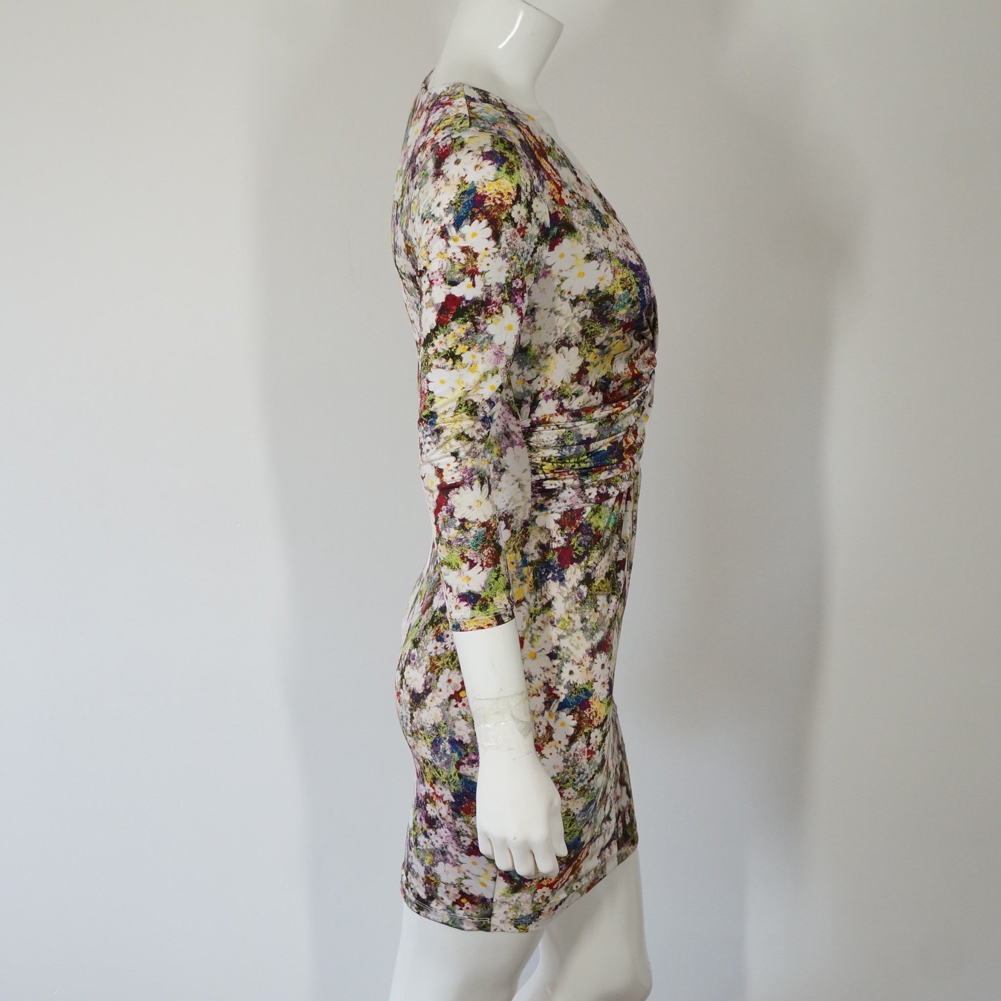 Guess Bodycon Floral Knotted Dress Plunging V Neck Sz S