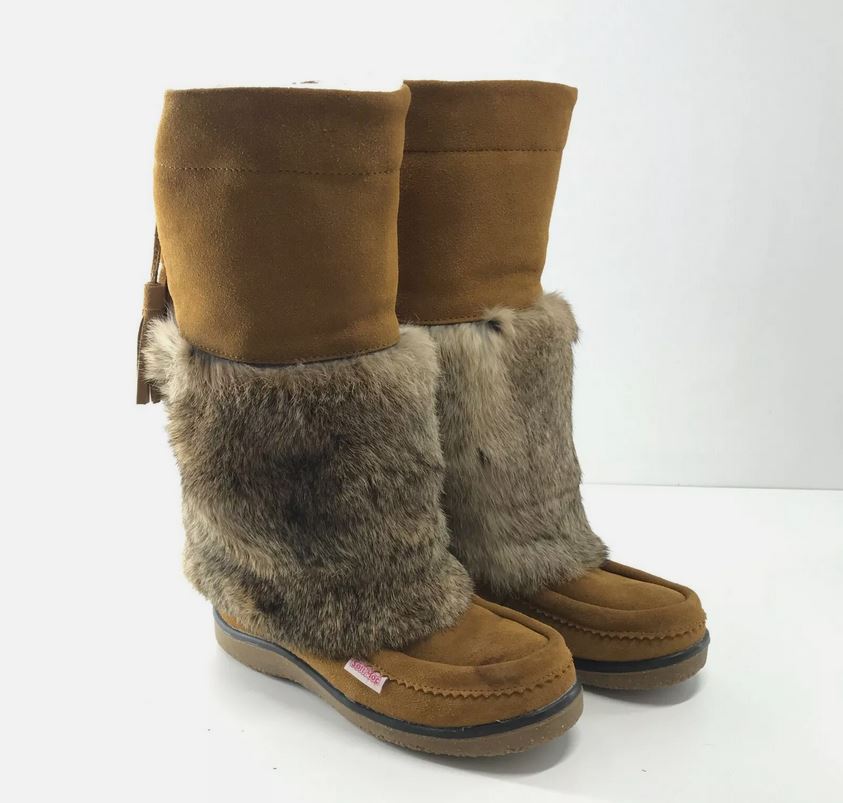 Softmoc Women's Winter Niska Mukluks Boots Brown Suede Rabbit Fur Moccasins Sz 7