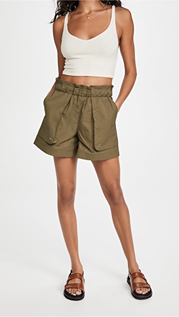 Helmut Lang Women's Paper Bag Short Burnt Olive Green Sz XS $490