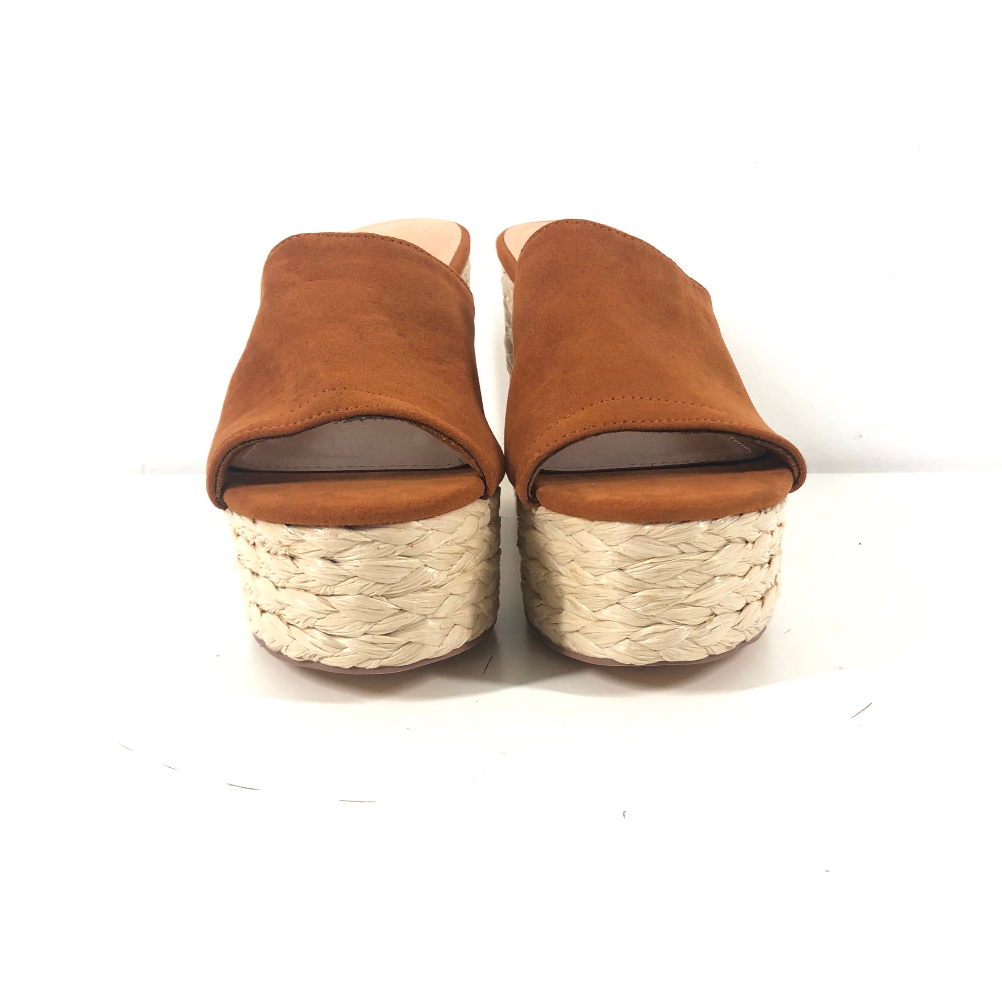 Liliana Open Toe Wedge Sandals Faux Suede Brown US Sz7