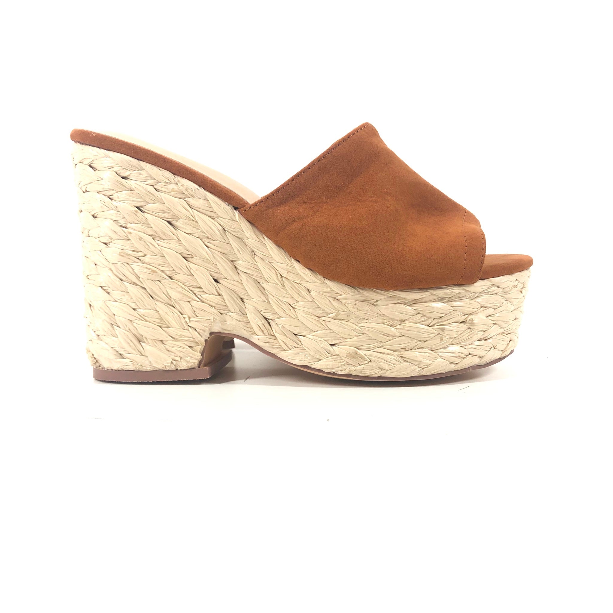 Liliana Open Toe Wedge Sandals Faux Suede Brown US Sz7