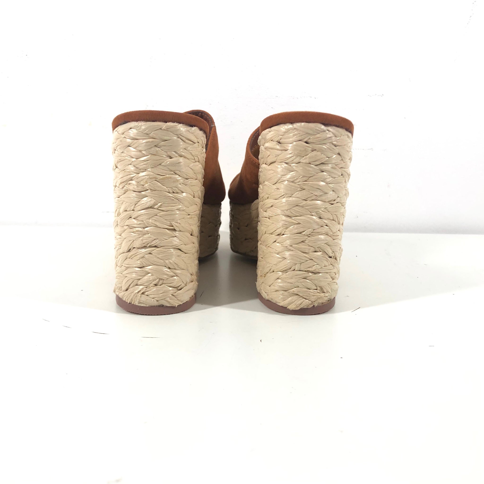 Liliana Open Toe Wedge Sandals Faux Suede Brown US Sz7