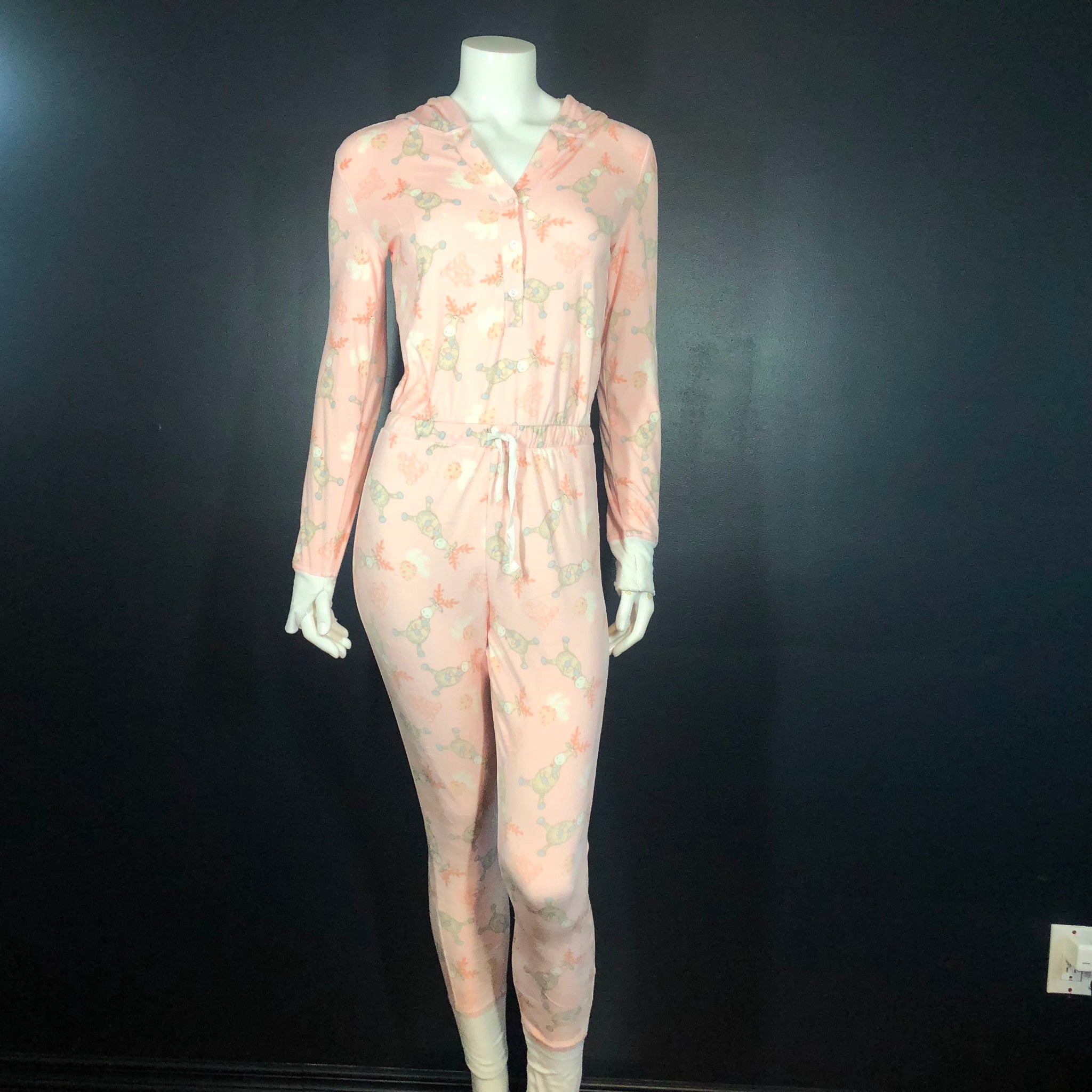 La Vie en Rose Women's Luxury Velour Hooded One Piece Pyjama Pink Deer Sz XS