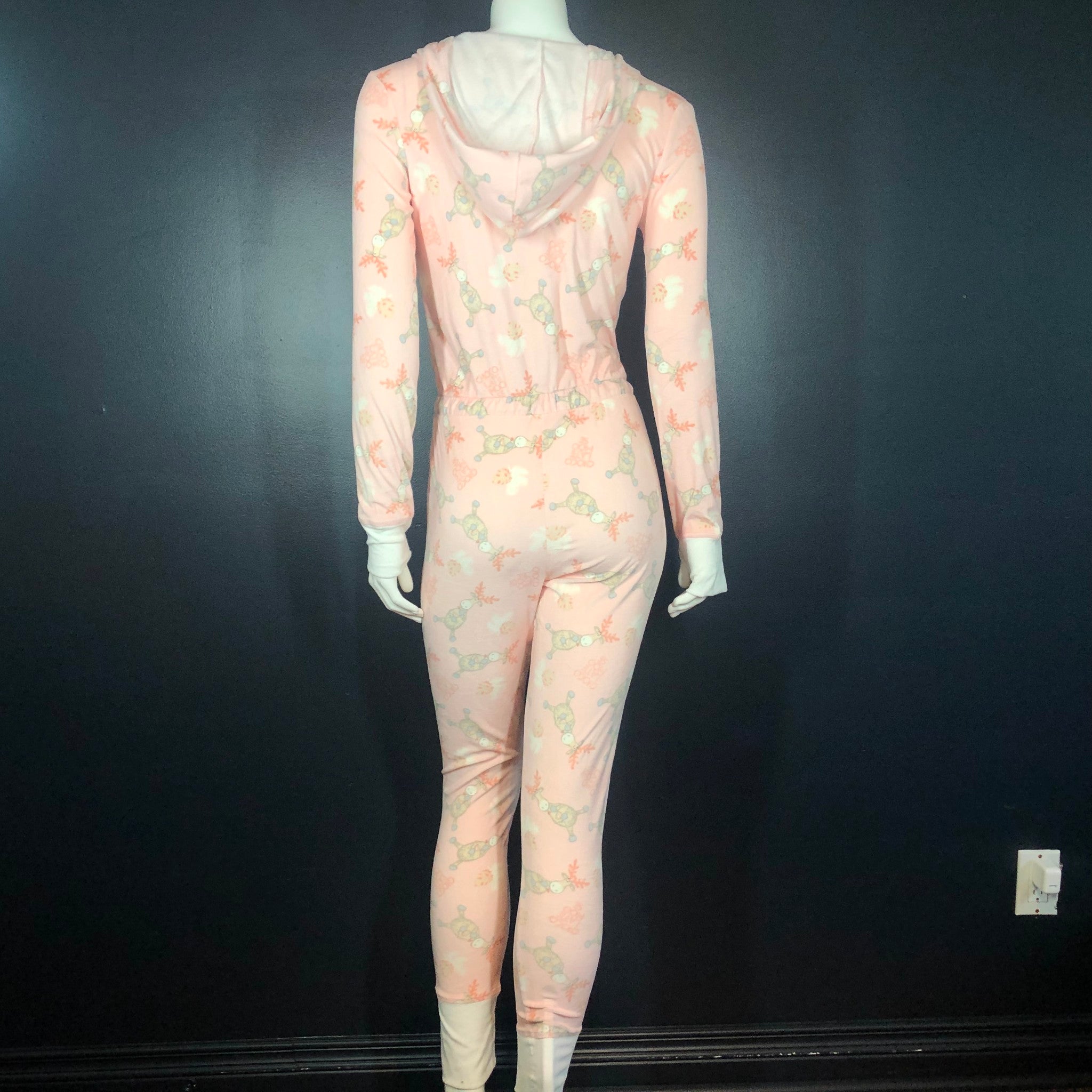La Vie en Rose Women's Luxury Velour Hooded One Piece Pyjama Pink Deer Sz XS