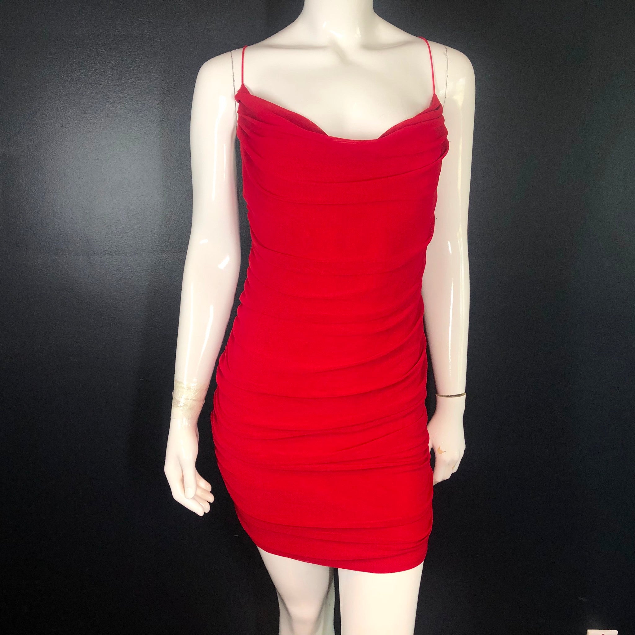 Garage Clothing Morgan Mesh Ruched Cami Dress Red Sz L