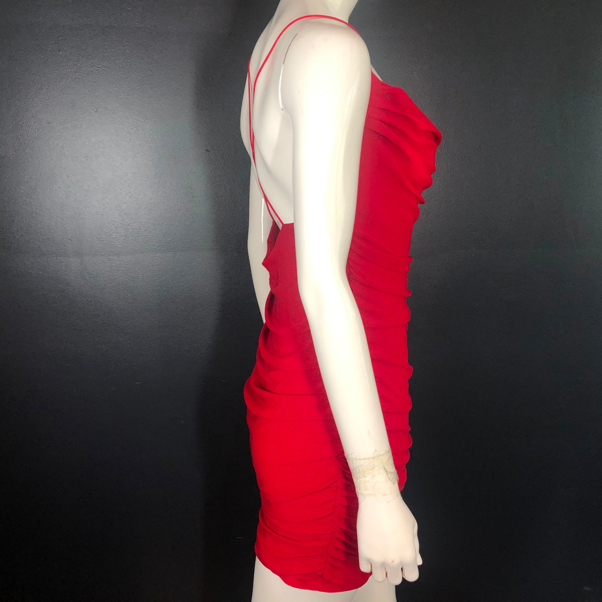 Garage Clothing Morgan Mesh Ruched Cami Dress Red Sz L