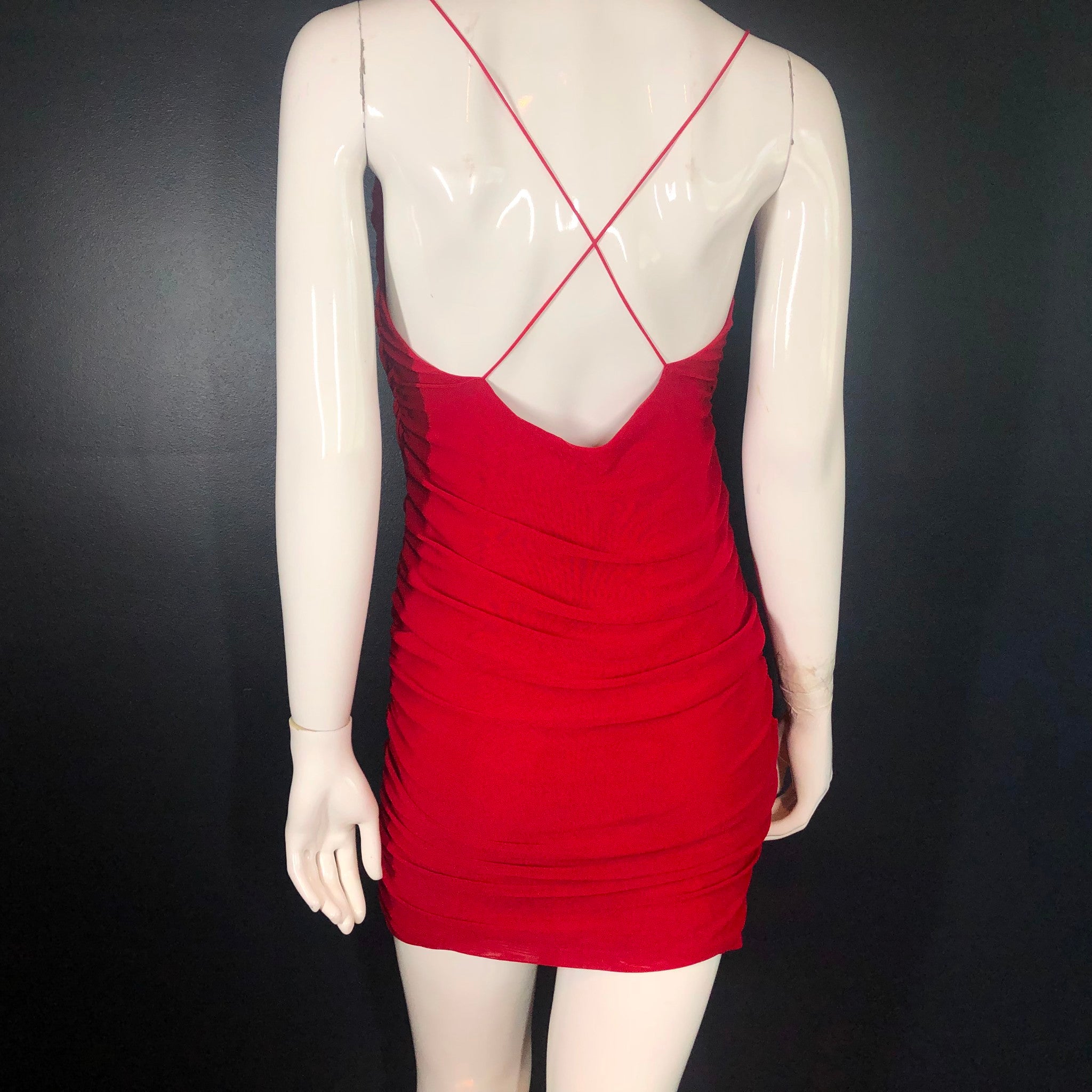 Garage Clothing Morgan Mesh Ruched Cami Dress Red Sz L