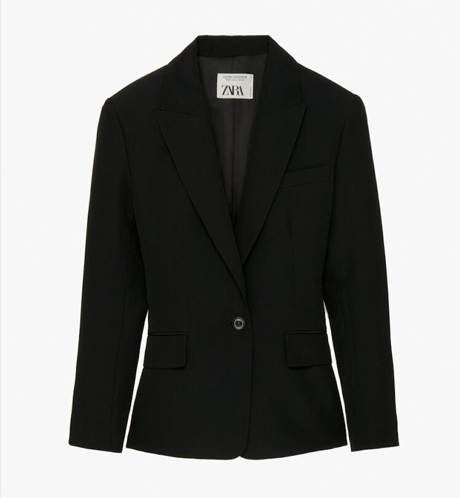 Zara Women's 100% Wool Fitted Blazer Suit Jacket Black Sz M